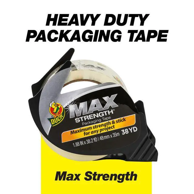 Alt view image 5 of 6 - Duck Max Strength Clear Packaging Tape with Dispenser, 1.88 in. x 38.2 yd.