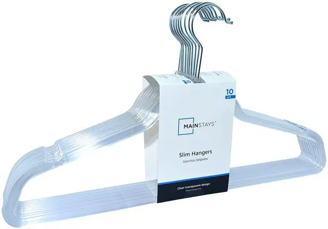 Main image of Mainstays Plastic Clothes Hangers, Slim Swivel Hook, Clear, 10 Pack