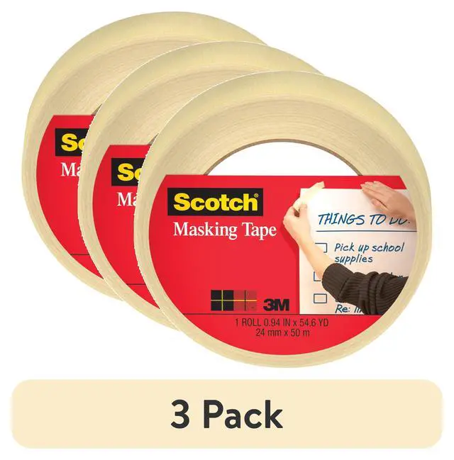 Alt view image 6 of 6 - (3 pack) Scotch Masking Tape, .94 in x 54.6 yd, Tan, 1 Roll