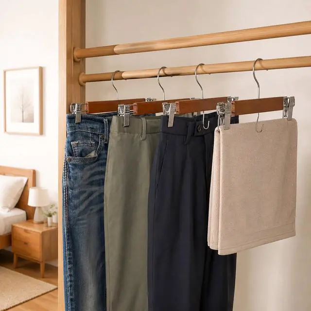 Alt view image 2 of 7 - Better Homes & Gardens Walnut Wood Pant & Skirt Hangers, 3 Pack