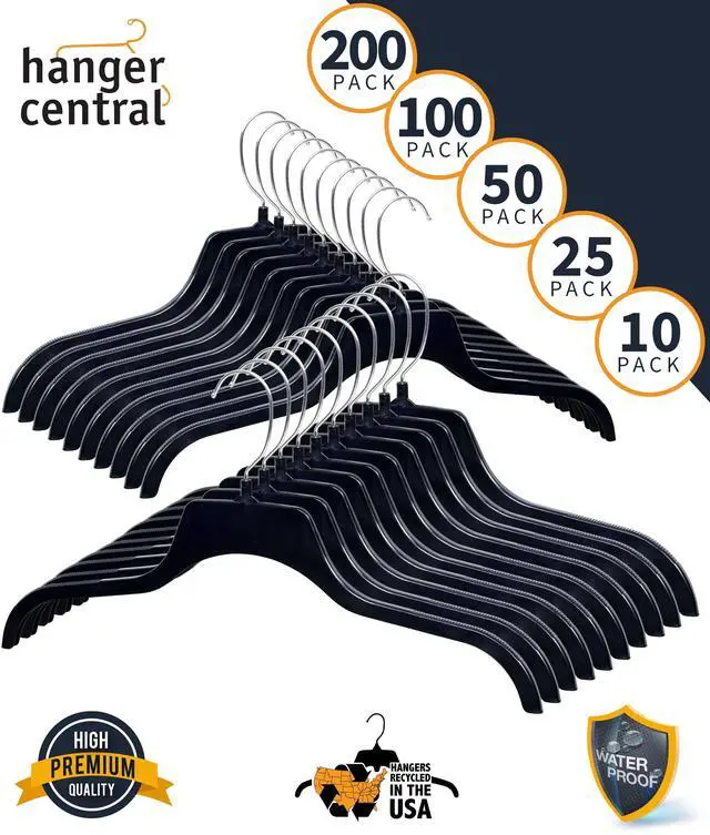 Alt view image 4 of 7 - Hanger Central 10 Pack Recycled Black Heavy Duty Plastic Shirt Blouse Garment Hangers with Polished Metal Swivel Hooks, 17 inch