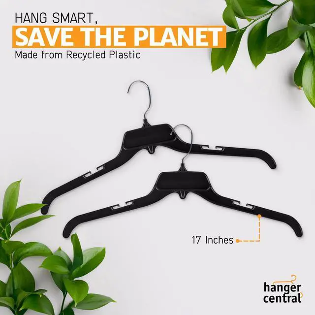 Alt view image 6 of 7 - Hanger Central 10 Pack Black Plastic Shirt Hangers With Swivel Hooks 17 inch