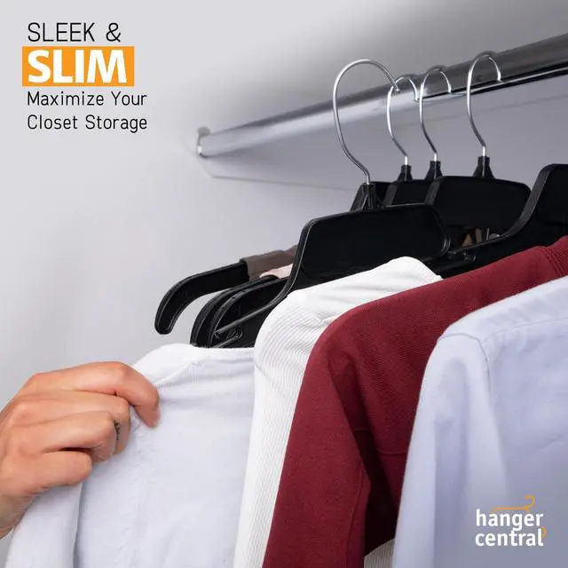 Alt view image 7 of 7 - Hanger Central 10 Pack Black Plastic Shirt Hangers With Swivel Hooks 17 inch