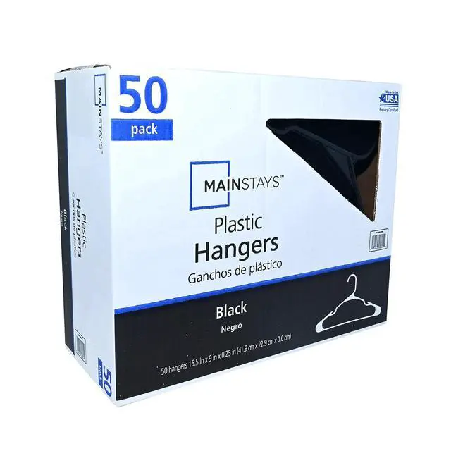 Alt view image 3 of 4 - Mainstays Plastic Notched Adult Clothes Hangers, Black, 50 Count