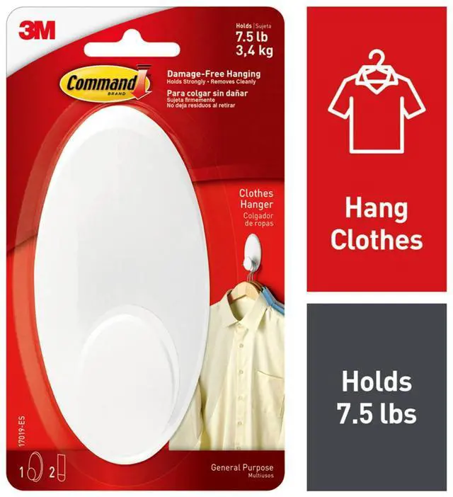 Alt view image 7 of 7 - (2 pack) Command Clothes Hanger, White, Large, 1 Wall Hanger