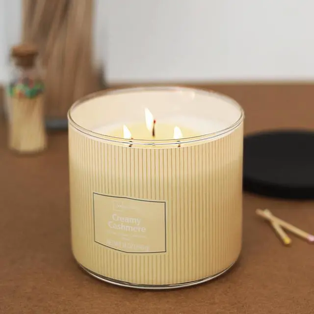 Main image of Mainstays Textured Wrapped 3-Wick Candle, Creamy Cashmere, 14 Ounce
