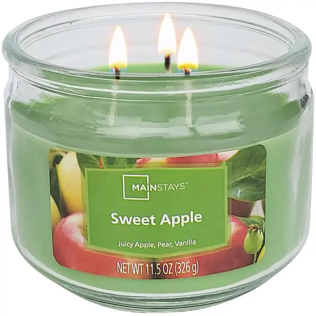 Alt view image 3 of 7 - Mainstays Sweet Apple 3-Wick Glass Jar Candle, Green, 11.5 oz