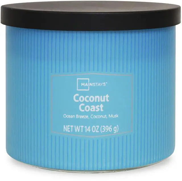 Alt view image 2 of 6 - Mainstays 3-Wick Textured Wrapped Candle, Coconut Coast Fragrance, 14 oz