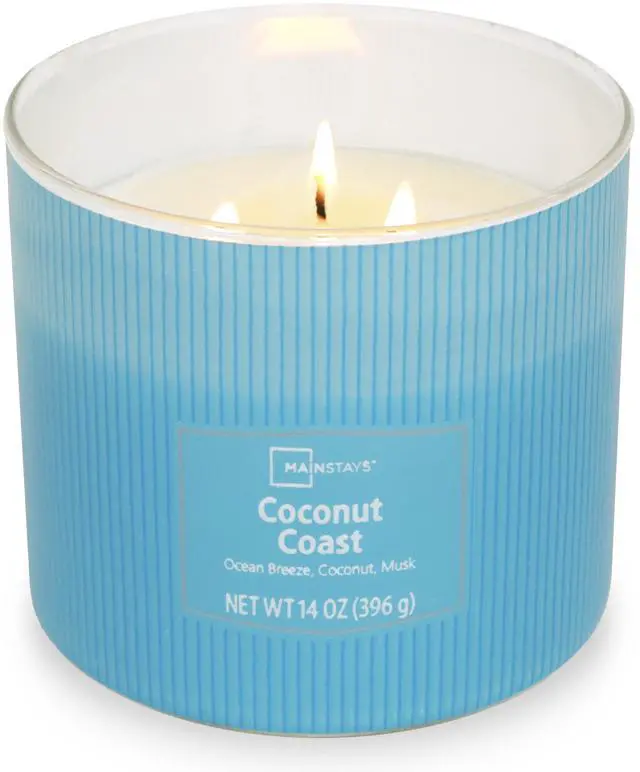 Alt view image 4 of 6 - Mainstays 3-Wick Textured Wrapped Candle, Coconut Coast Fragrance, 14 oz