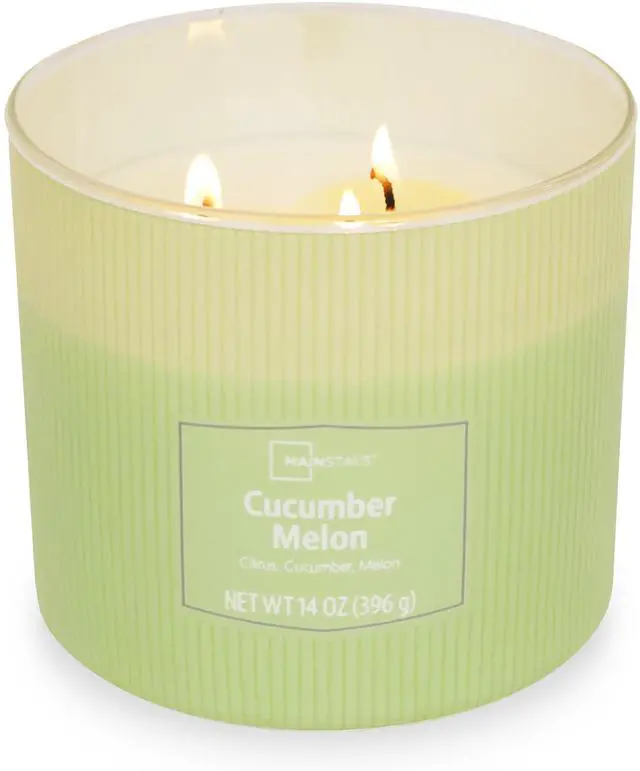 Main image of Mainstays 3-Wick Textured Wrapped Candle, Cucumber Melon, 14 oz