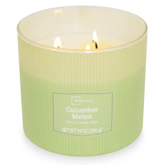 Alt view image 3 of 5 - Mainstays 3-Wick Textured Wrapped Candle, Cucumber Melon, 14 oz