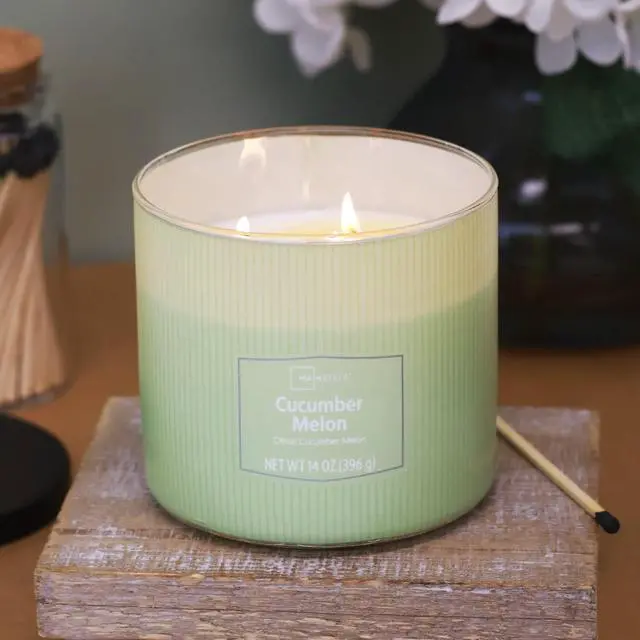 Alt view image 5 of 5 - Mainstays 3-Wick Textured Wrapped Candle, Cucumber Melon, 14 oz