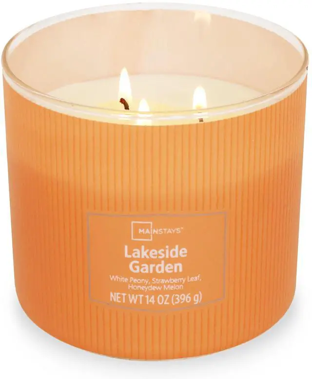 Alt view image 4 of 5 - Mainstays 3-Wick Textured Wrapped Candle, Lakeside Garden, 14 oz