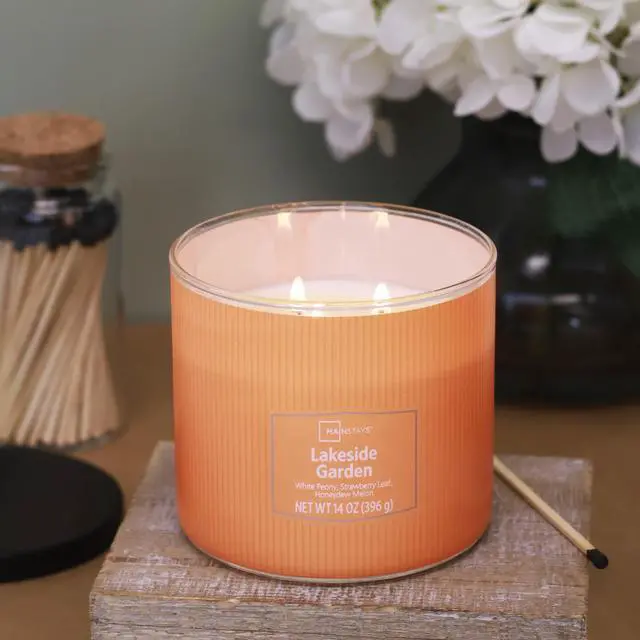 Alt view image 5 of 5 - Mainstays 3-Wick Textured Wrapped Candle, Lakeside Garden, 14 oz