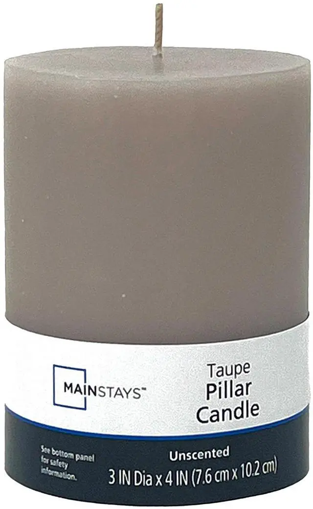 Main image of Mainstays Single Wick 3 in x 4 in Pillar Candle, Unscented, Taupe