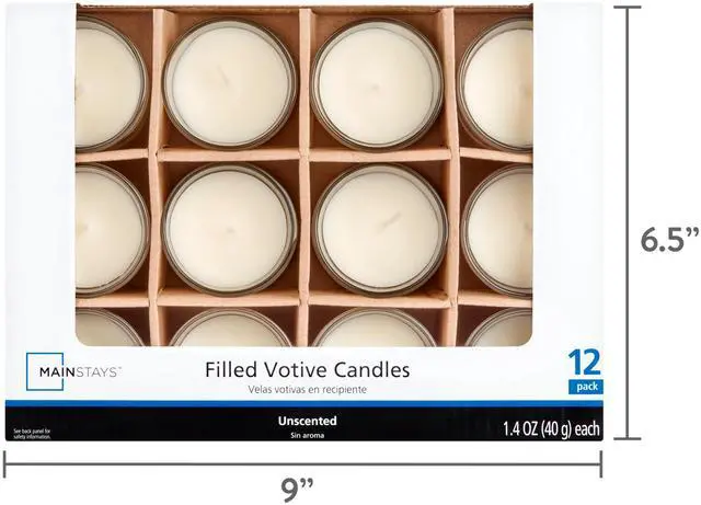 Alt view image 4 of 5 - Mainstays Unscented Filled Votive Glass Candles, Ivory, 12-Pack