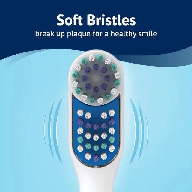 Alt view image 2 of 6 - Equate Advanced Dual Action Battery-Powered Electric Toothbrush with 2 Replacement Heads, White