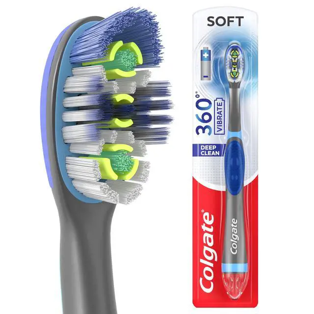 Alt view image 6 of 6 - Colgate 360 Vibrate Deep Clean Battery Powered Electric Toothbrush with Soft Bristles, 1 Pack