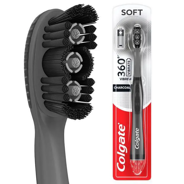 Alt view image 3 of 6 - Colgate 360 Vibrate Charcoal Battery Powered Electric Toothbrush with Soft Bristles, 1 Pack