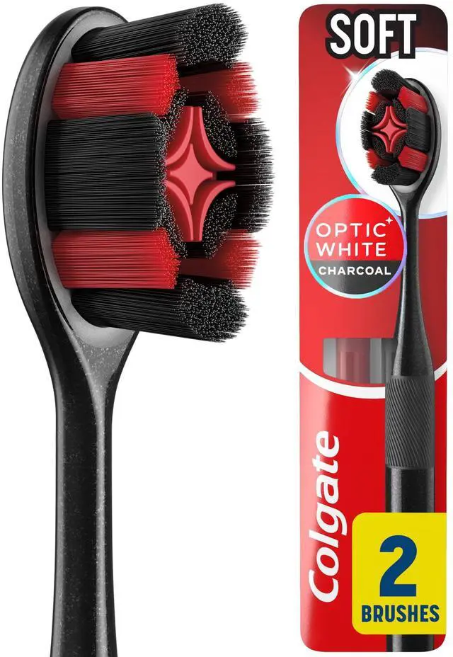 Main image of Colgate Optic White Charcoal Soft Toothbrush for Adults, 2 Pack
