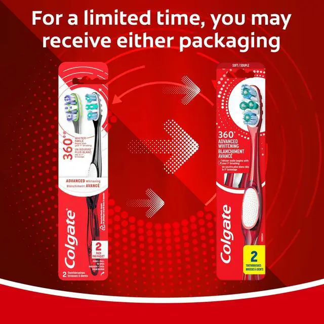 Alt view image 3 of 6 - Colgate 360 Advanced Whitening Toothbrush Pack, Soft Adult Toothbrushes, 2 Pack