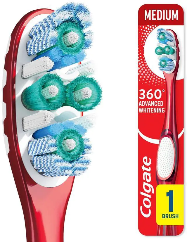 Main image of Colgate 360 Advanced Whitening Toothbrush, Medium Adult Toothbrush, 1 Pack