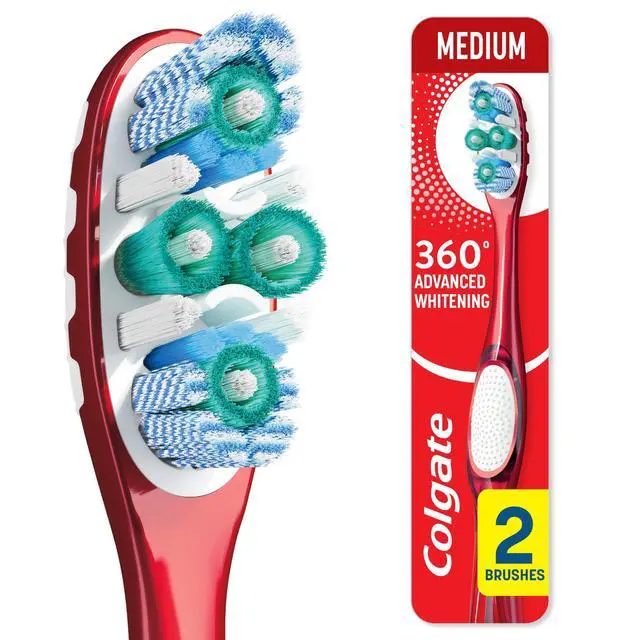 Alt view image 6 of 6 - Colgate 360 Advanced Whitening Toothbrush Pack, Medium Adult Toothbrushes, 2 Pack