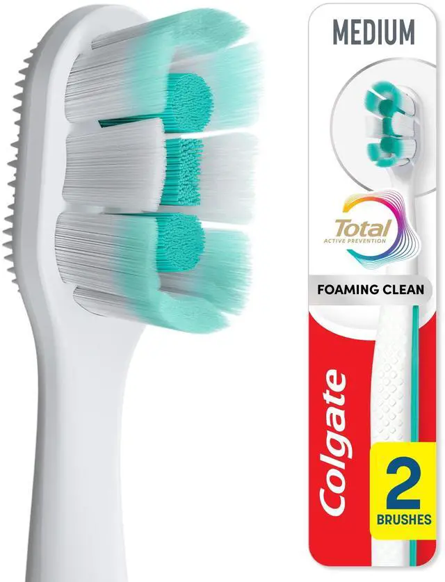 Main image of Colgate Total Active Prevention Foaming Clean Medium Toothbrush, 2 Pack