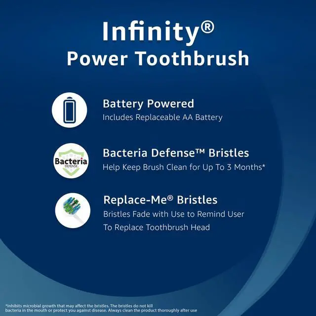 Alt view image 2 of 6 - Equate Infinity Power Toothbrush with Antibacterial Replacement Brush Heads, White