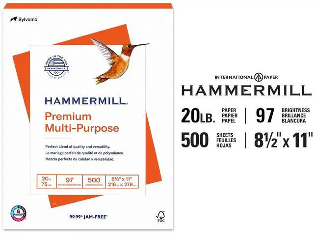 Alt view image 6 of 6 - Hammermill Premium Multi-Purpose Paper, White, 20lb, 8.5x11, 1 Ream (500 Sheets), New