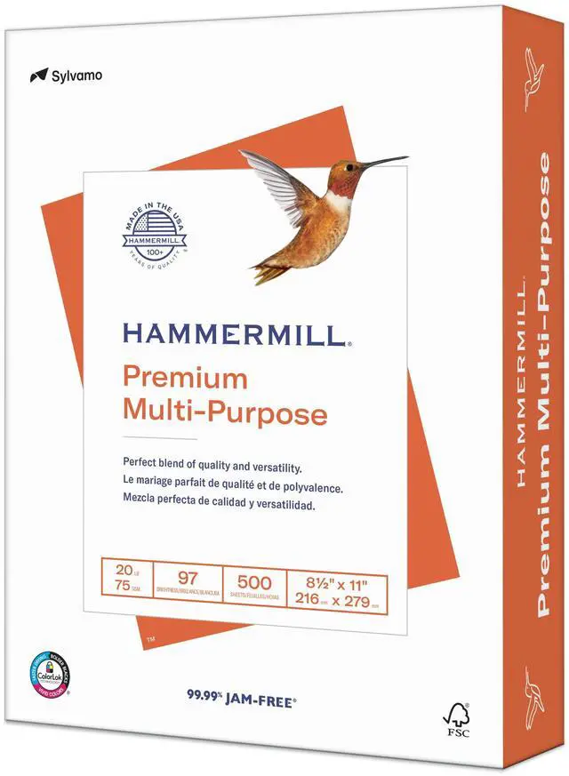 Alt view image 2 of 6 - Hammermill Premium Multi-Purpose Paper, White, 20lb, 8.5x11, 1 Ream (500 Sheets), New