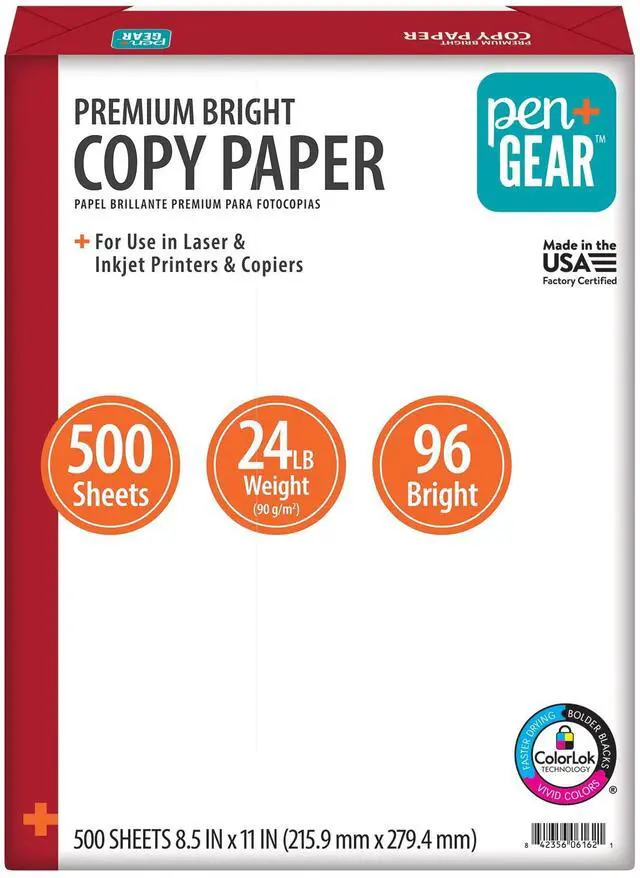 Alt view image 6 of 6 - Pen+Gear Premium Bright Paper, 8.5" x 11", 96 Bright, White, 24 lb., 1 Ream (500 Sheets)
