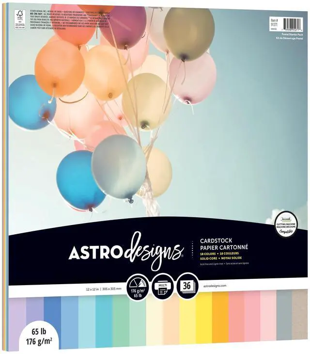 Alt view image 3 of 5 - Astrodesigns Cardstock, Pastel Starter Assortment, 18-Colors, 12" x 12", 65 lb./176 Gsm, 36 Sheets (91271)
