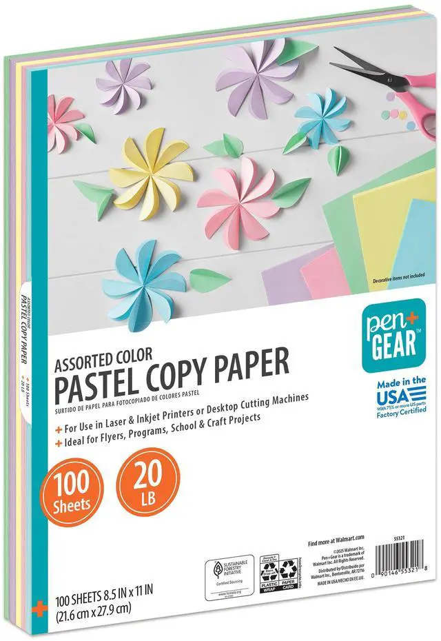 Main image of Pen+Gear Assorted Pastel Copy Paper, 8.5" x 11", 20 lb, 100 Sheets