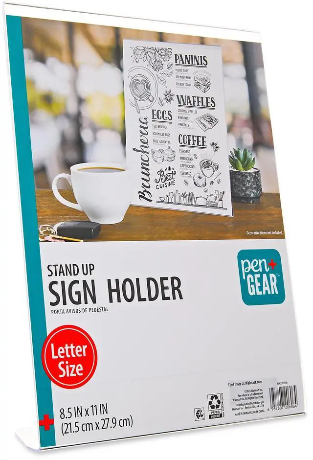 Main image of Pen + Gear Standup Sign Holder for Display Stand, Hold for Paper of 8.5" x 11", Clear