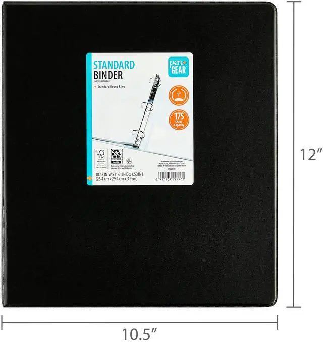 Main image of Pen+Gear 1" 3-Ring Standard Binder, Black