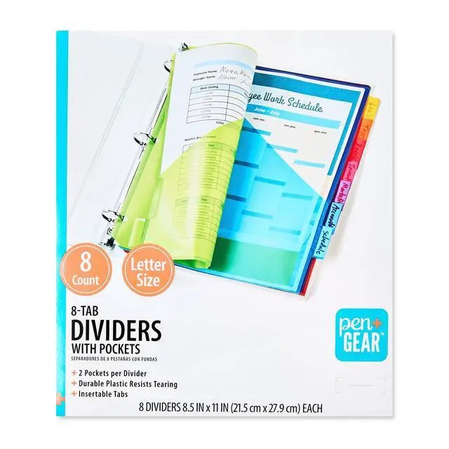 Alt view image 6 of 6 - Pen+Gear Vibrant Color 8-Tab Dividers with Pockets
