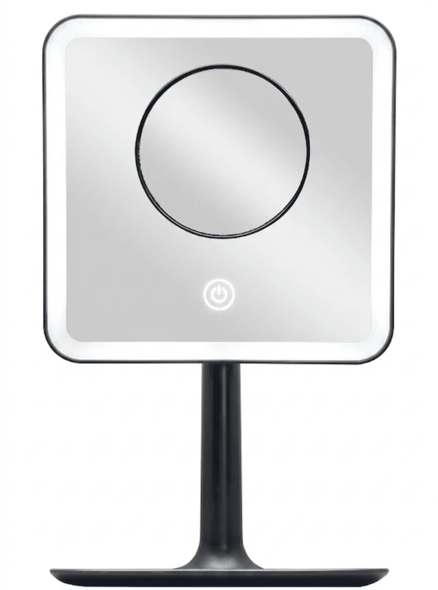 Alt view image 5 of 7 - Mainstays LED Lighted Vanity Makeup Mirror with Lights, 5X Magnifying & Storage Tray, Rich Black Finish