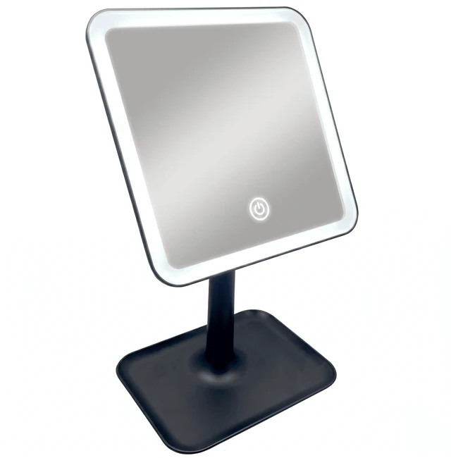 Alt view image 7 of 7 - Mainstays LED Lighted Vanity Makeup Mirror with Lights, 5X Magnifying & Storage Tray, Rich Black Finish
