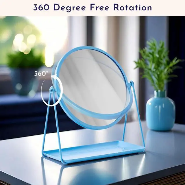 Main image of Mainstays by Becky G. & Alejandra Round Tabletop Vanity Mirror with Metal Tray, Blue