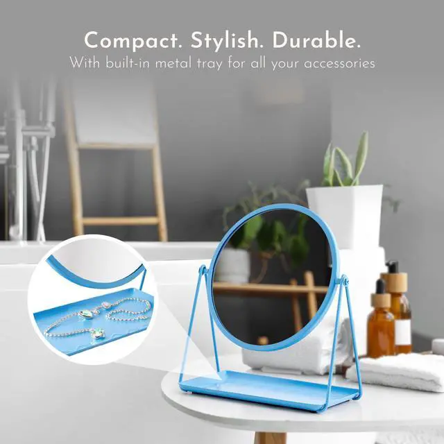Alt view image 5 of 7 - Mainstays by Becky G. & Alejandra Round Tabletop Vanity Mirror with Metal Tray, Blue