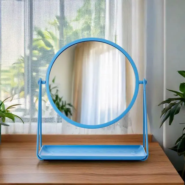 Alt view image 7 of 7 - Mainstays by Becky G. & Alejandra Round Tabletop Vanity Mirror with Metal Tray, Blue