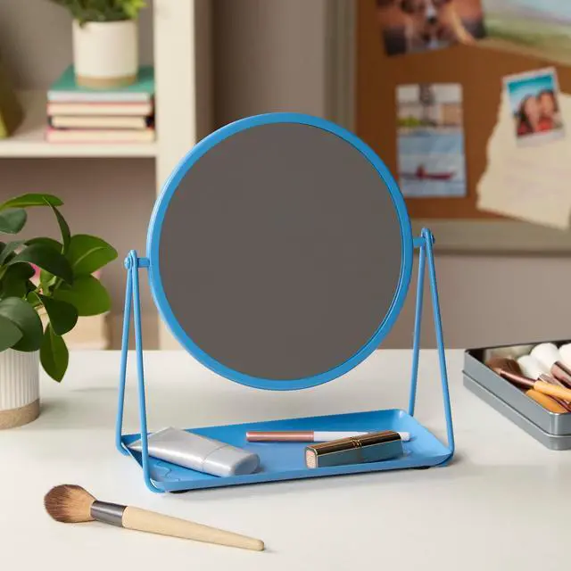 Alt view image 6 of 7 - Mainstays by Becky G. & Alejandra Round Tabletop Vanity Mirror with Metal Tray, Blue