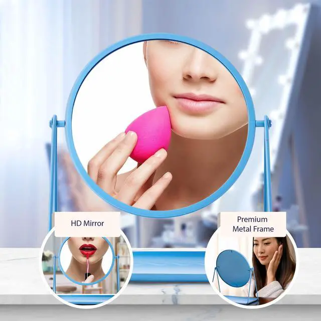 Alt view image 3 of 7 - Mainstays by Becky G. & Alejandra Round Tabletop Vanity Mirror with Metal Tray, Blue