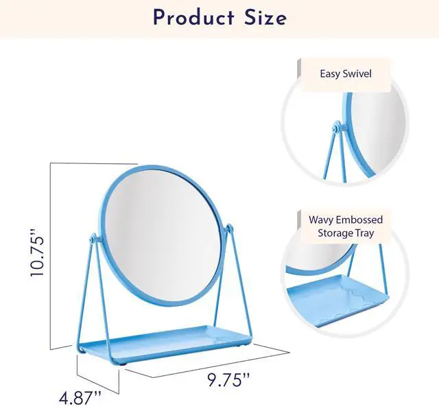 Alt view image 4 of 7 - Mainstays by Becky G. & Alejandra Round Tabletop Vanity Mirror with Metal Tray, Blue