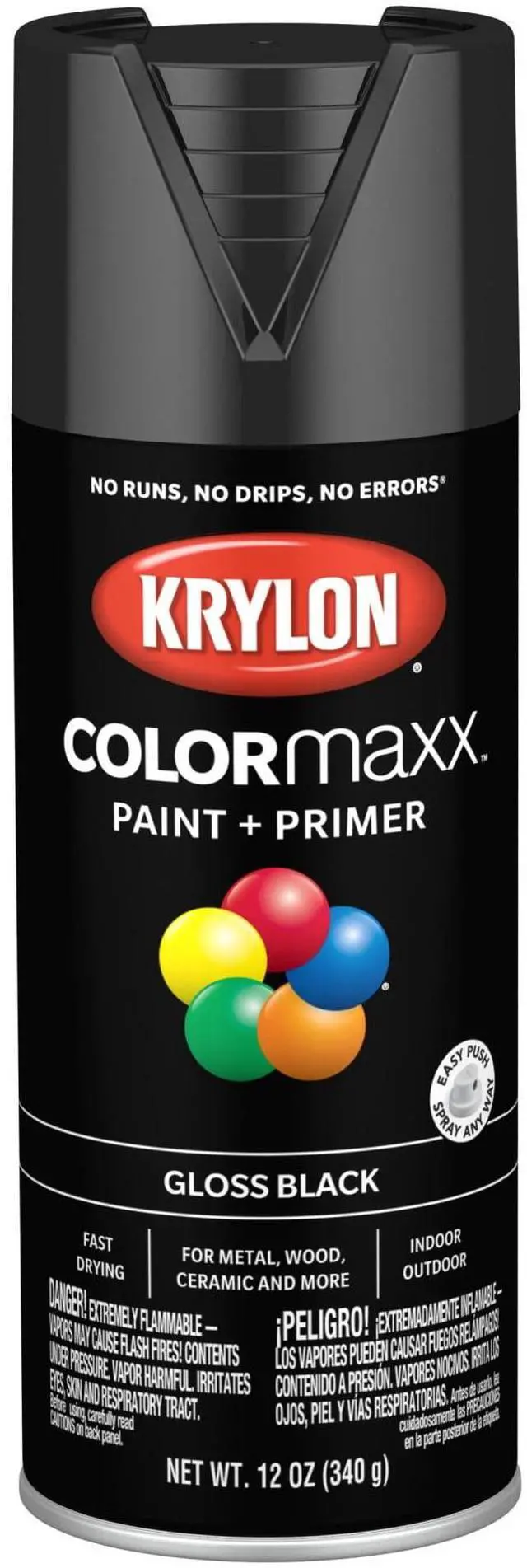 Main image of Krylon COLORmaxx Paint + Primer, Gloss, Black, 12 oz