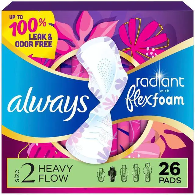 Alt view image 7 of 7 - Always Radiant with FlexFoam Pads, Size 2, Heavy, with Wings, Scented, 26 Count