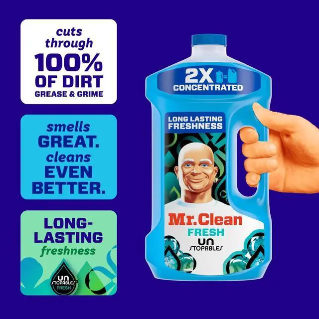 Alt view image 2 of 6 - Mr. Clean 2X Concentrated Multi Surface, All Purpose Cleaner with Unstopables Fresh Scent, 64 fl oz