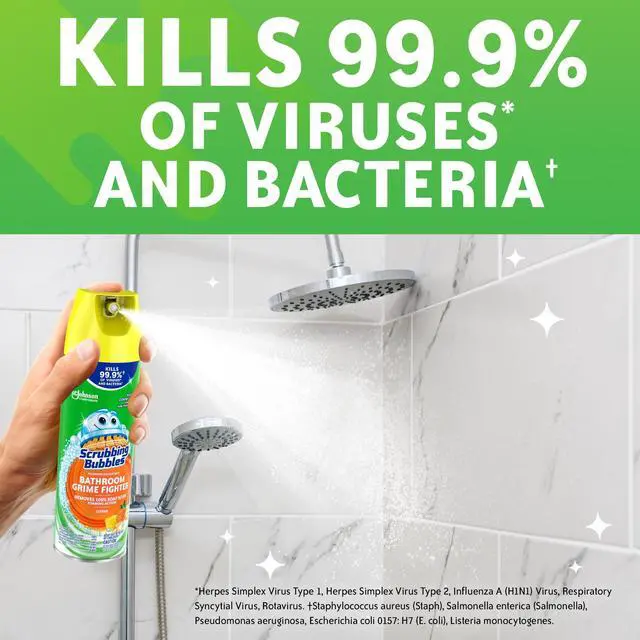 Alt view image 4 of 7 - Scrubbing Bubbles Disinfectant Bathroom Shower & Tub Cleaner Grime Fighter Aerosol Spray, Citrus, 20 oz, 2 Pack