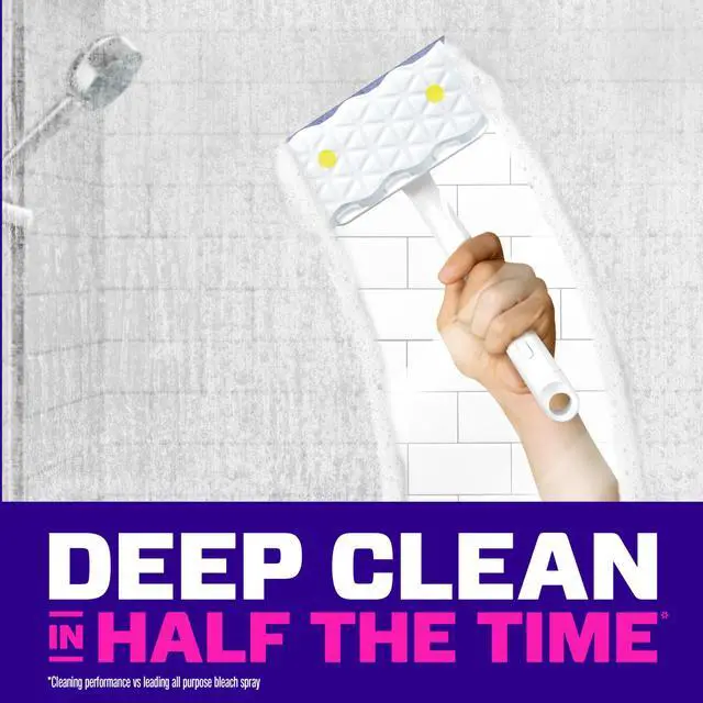 Alt view image 2 of 6 - Mr. Clean Magic Eraser Shower & Tub Scrubber Lemon Starter Kit, 1 Scrubber & 2 Foaming Magic Erasers